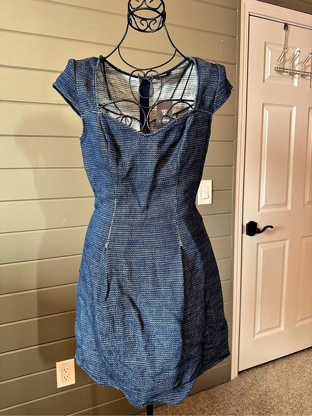 Guess Elsie Tweed and Denim Dress Blue Mini Dress